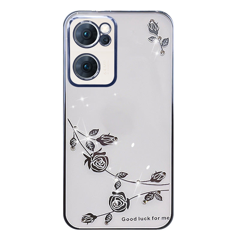 TPU Phone Case For Oppo Reno7 5G (Global) Anti-fall Phone Shell Rhinestone Decor Flower Pattern Electroplating Back Cover TPU Phone Case For Oppo Reno7 5G (Global) Anti-fall Phone Shell Rhinestone Decor Flower Pattern Electroplating Back Cover